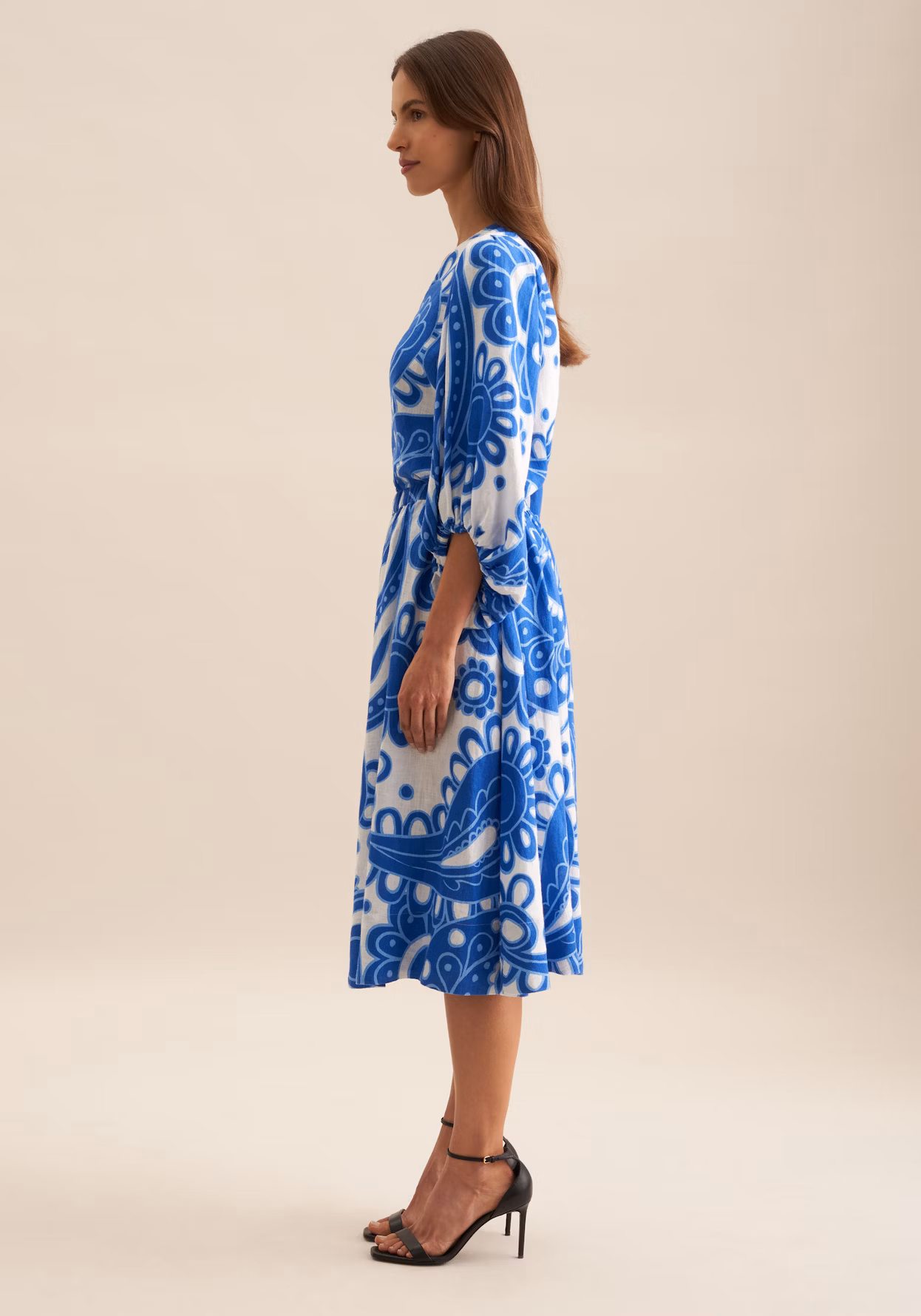 Seidensticker Midi Rock mit Leinen in Santorini Blau Paisley - SALE