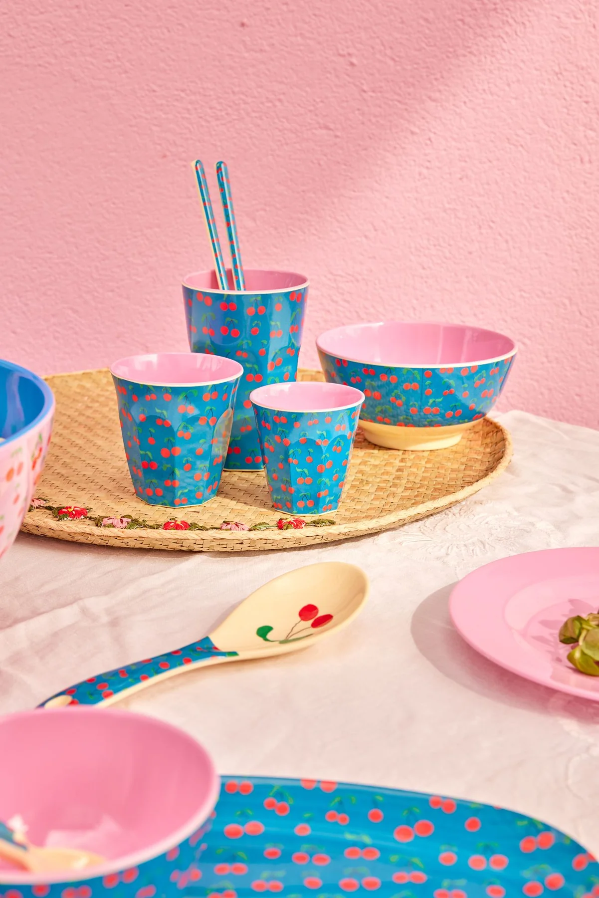 RICE Melamin Tall Großer Becher Cup Cherry Love Print - Kirsch Liebe