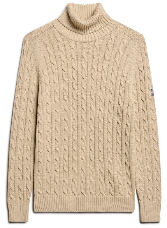 Superdry Damen lockerer Zopfmuster Rollkragenpullover in Winter Taupe Twist