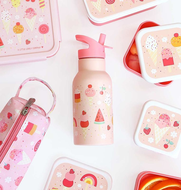 A Lovely Little Company Thermos Edelstahl Trinkflasche mit Strohhalm - Eiscreme