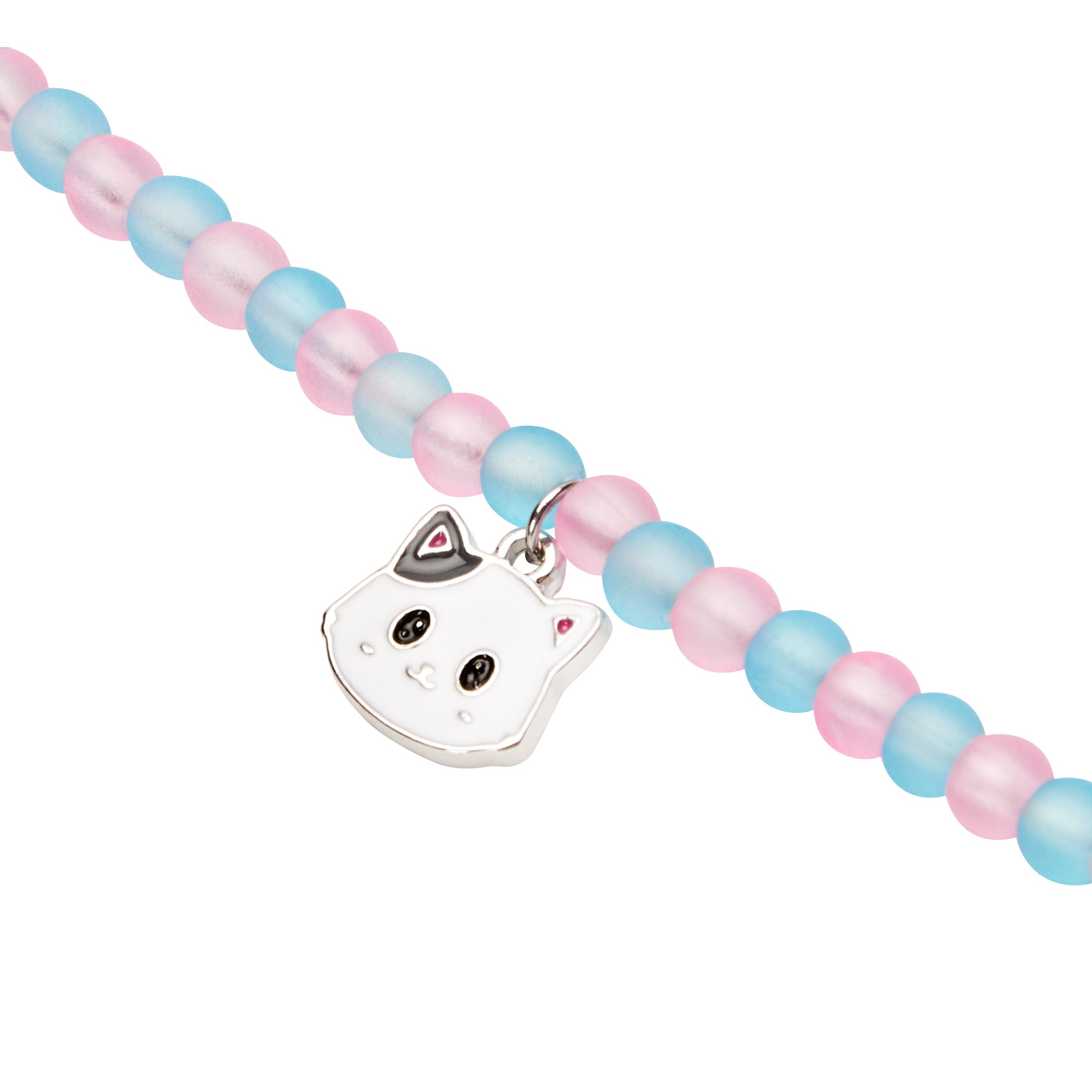 Happy Kids Armband mit Rosa & Blau Perlen - Katze