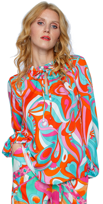 Emily van den Bergh Viskose Bluse mit Retroprint & Bindeband