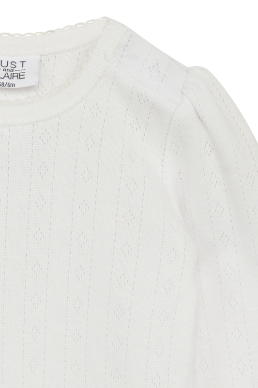 Hust & Claire Andreia Langarm Shirt mit Pointelle Lochmuster in Ivory Weiß