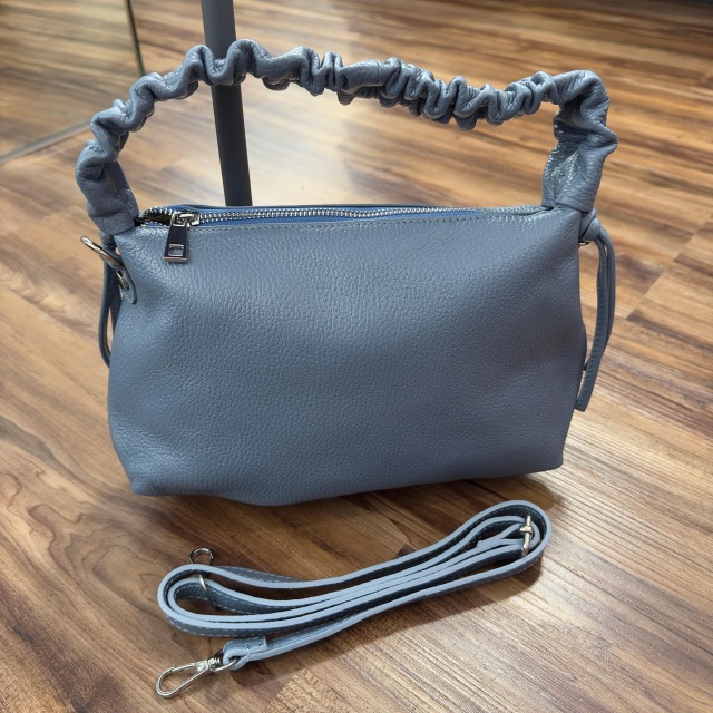BFF Ledertasche mit süßen Cinch Henkel & Schulterband - Stahl Blau