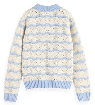 Scotch & Soda Boxy Strick Pullover mit Lochmuster & Kragen Hellblau Gestreift - SALE