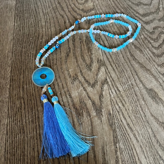 Modeschmuck in Blau und Türkis mit 2 Quasten