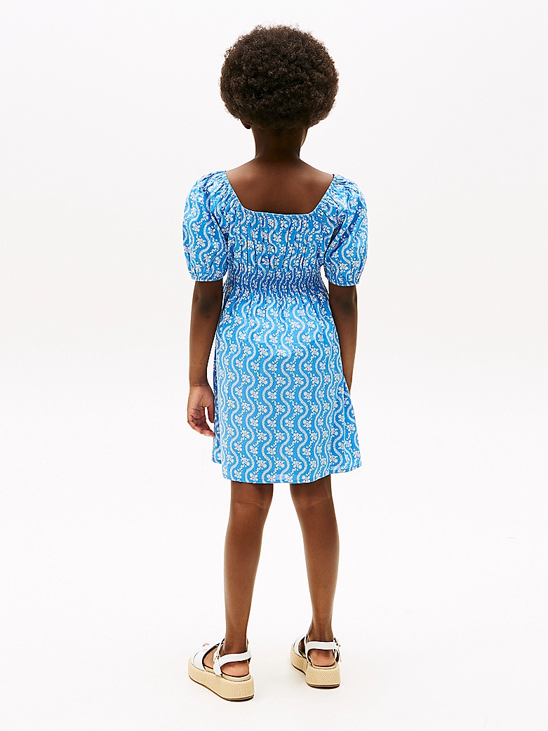 Tommy Hilfiger Gesmoktes Kleid mit Blumen-Print in Blau - SALE Tommy Hilfiger Gesmoktes Kleid mit Blumen-Print in Blau - SALE