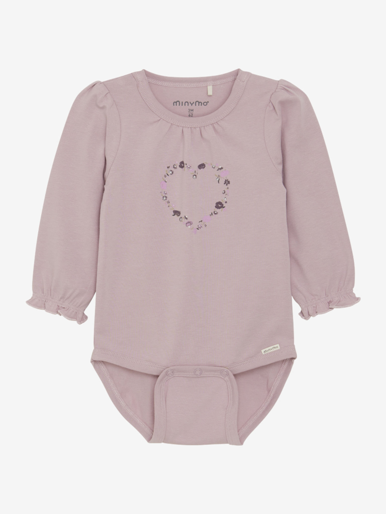 Minymo Langarmbody mit Herzaufdruck in Rosé