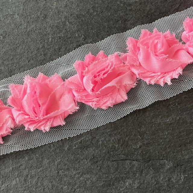 Wowzers Petit Shabby Chic Stoffblume Blüte - Rosa - 3 Blumen 