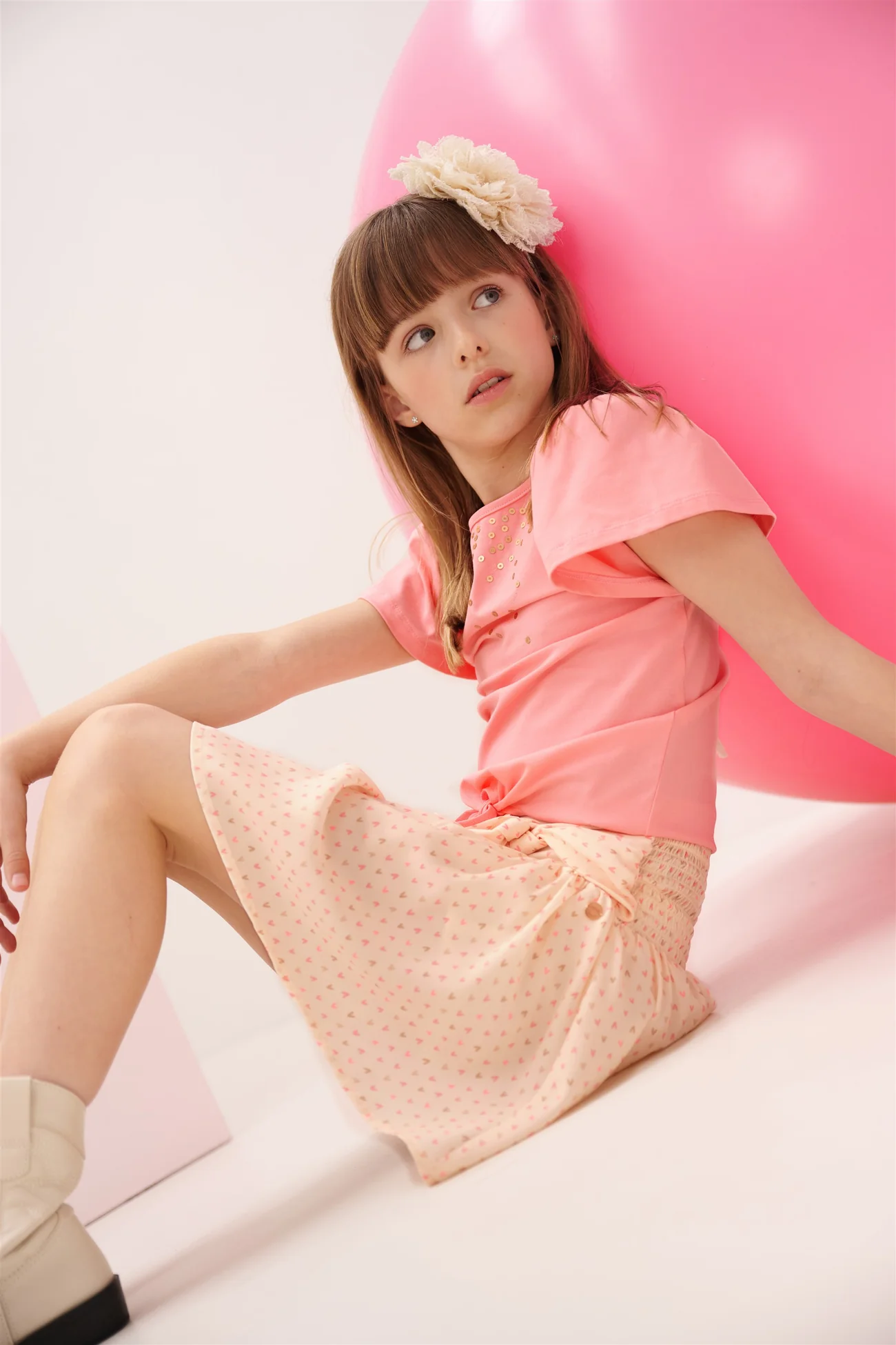 NONO Kurzarm T-Shirt in Coral mit Gold Pailletten - SALE