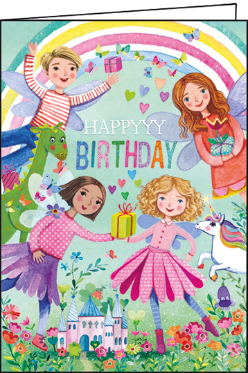 Edition Gollong Grußkarte - Happy Birthday - Feen Party mit Einhorn