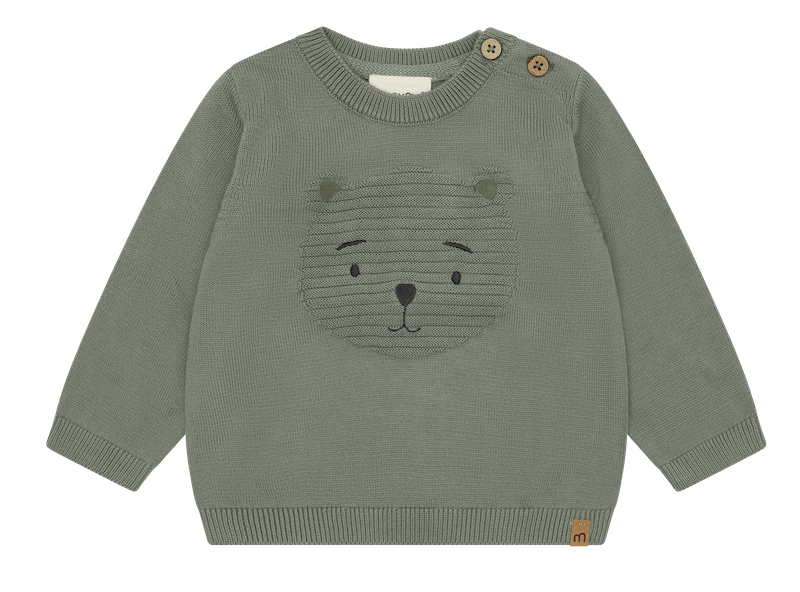 Minymo Strickpulli in Oliv mit Teddy Bär 