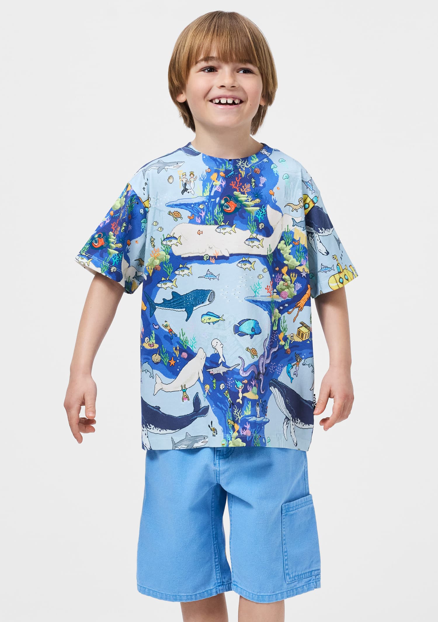 Molo Riley Kurzarm T-Shirt in Blau - Pixel Ocean 