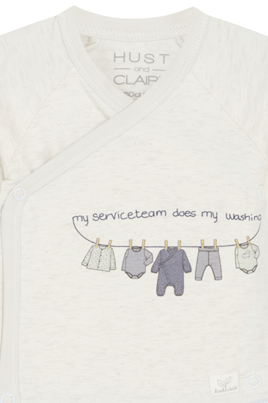 Hust & Claire Langarm Wickelbody in Creme mit Blau - Babywäsche