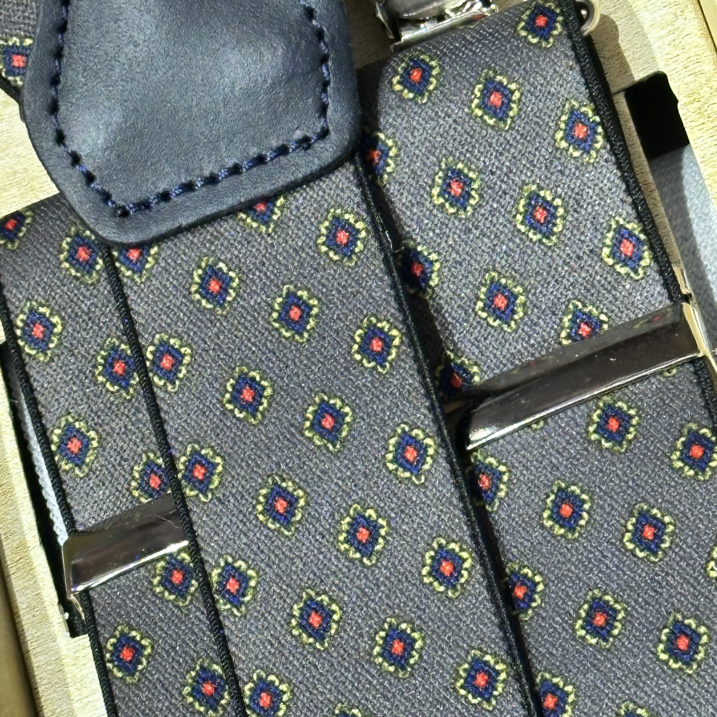 Acosta Herren Hosenträger/Suspenders - Blau/Grünes Muster auf Grau 