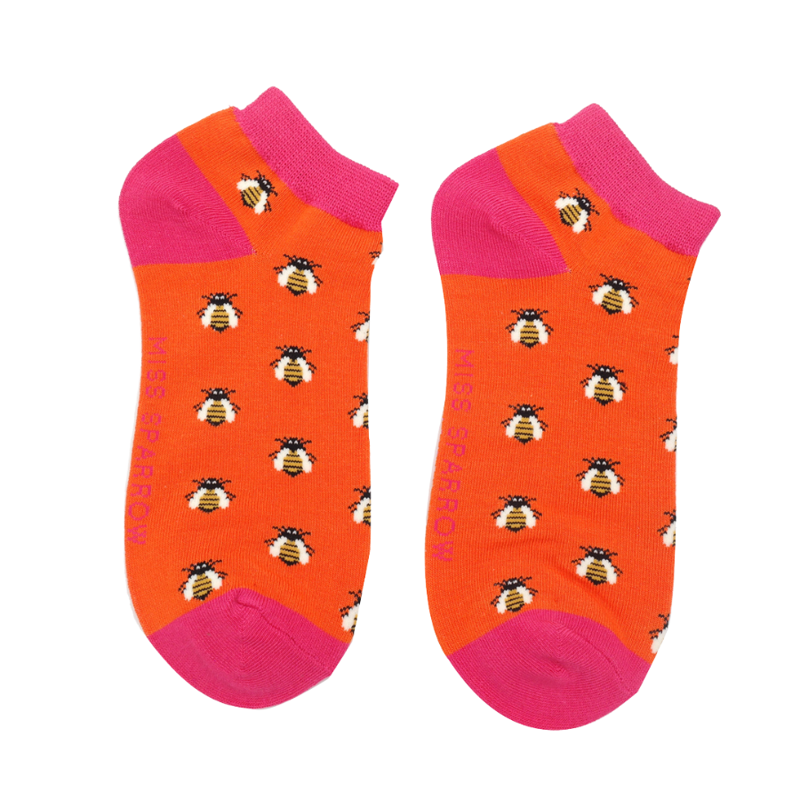 Miss Sparrow Trainer Socken Bambus Füßlinge in Orange - Bienen