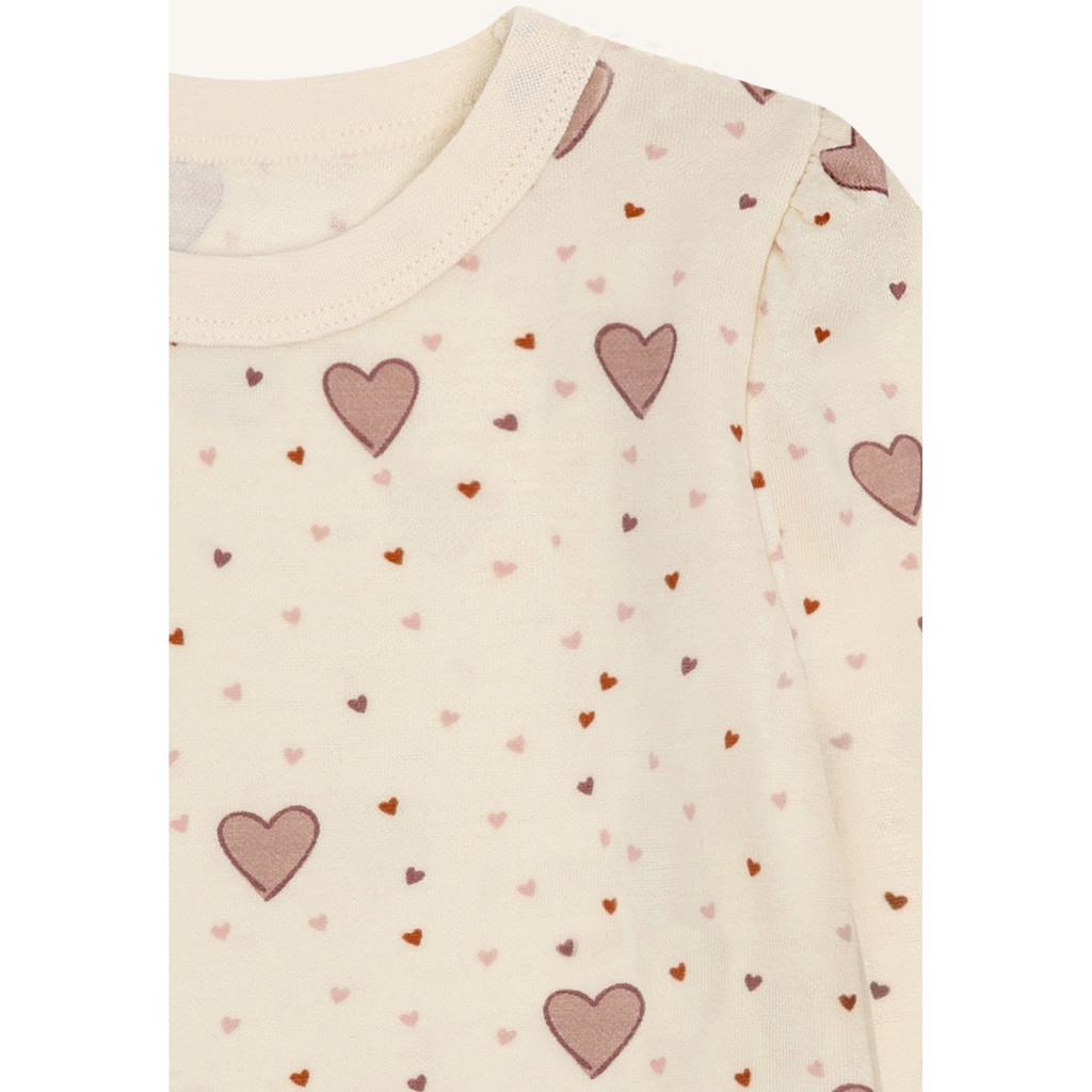 Hust & Claire Abba - Wolle Bambus Langarm Shirt in Creme - Puff Hearts - Rosa Herzen 