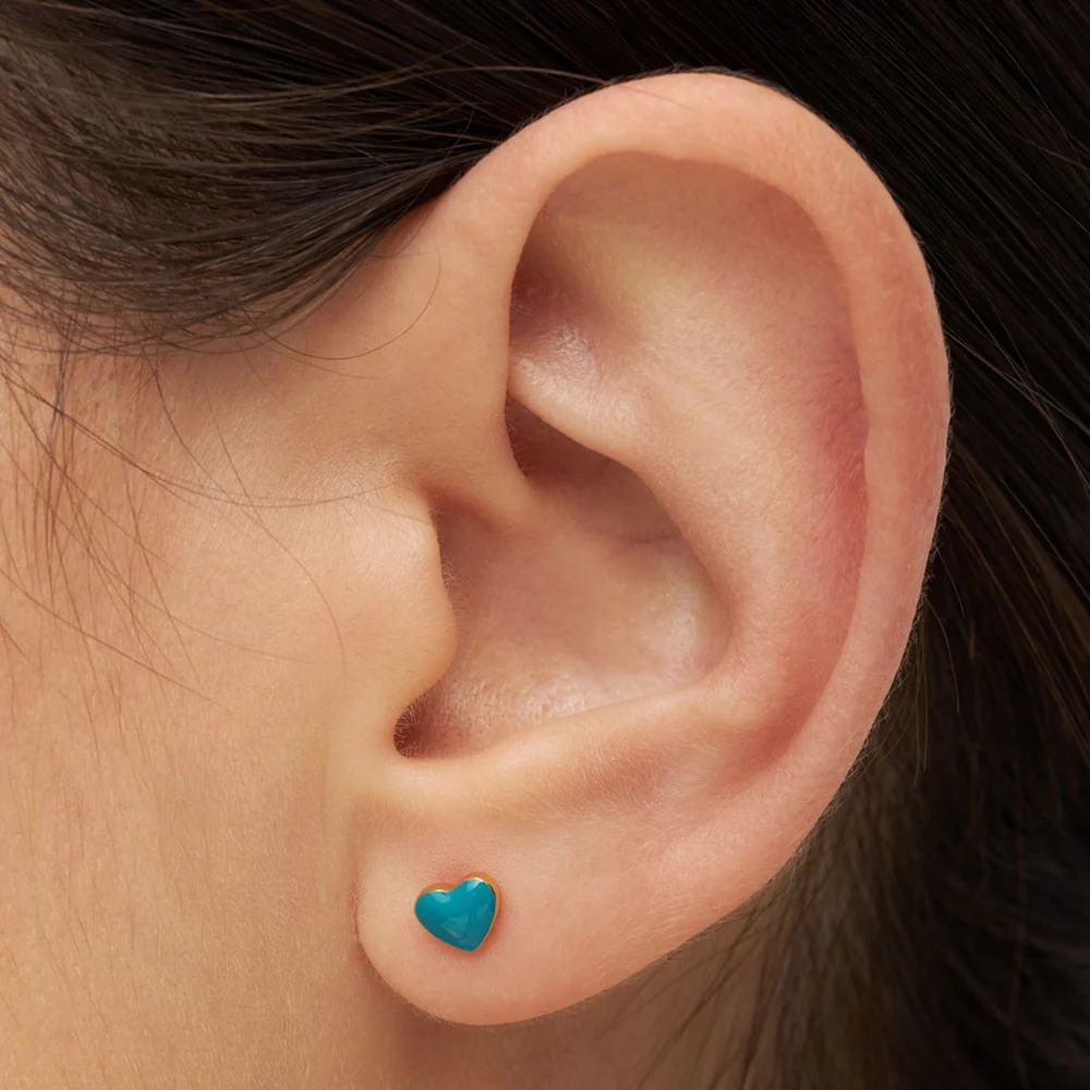 LuLu Love U Stecker Ohrring Emaile Herz in Retro Blue - 1 Ohrring - Petrol Wintergrün