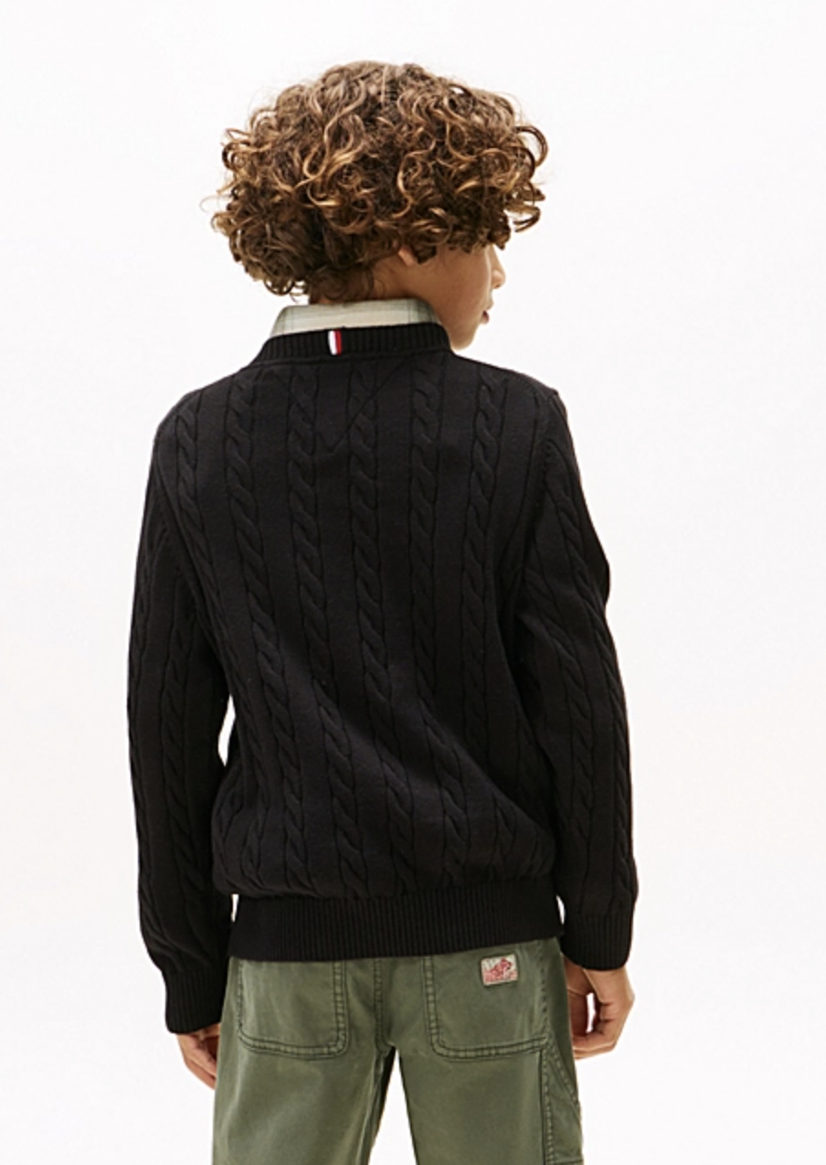 Tommy Hilfiger Jungs essentials Pullover in Schwarz mit Zopfmuster