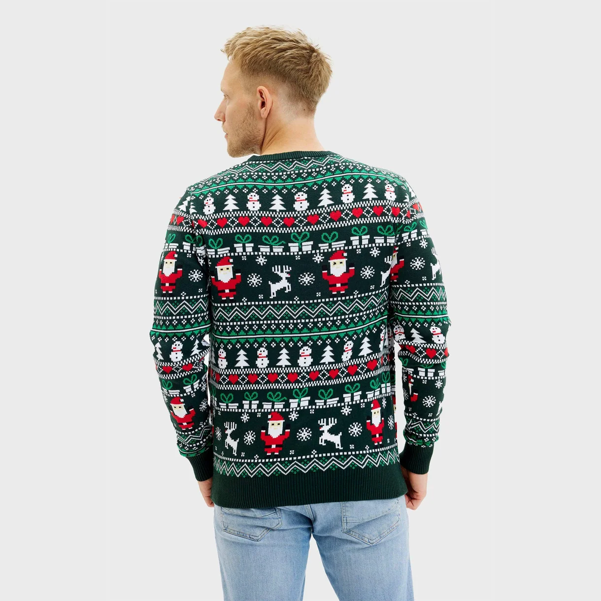 Christmas Sweater mit Santa Weihnachtspullover für Damen & Herren in Grün- Bio Baumwolle