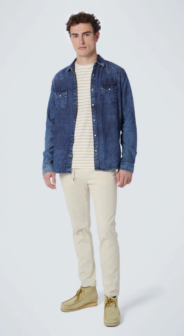 NO EXCESS Langarm Jeans-Hemd mit Brusttasche - Carbon Blue