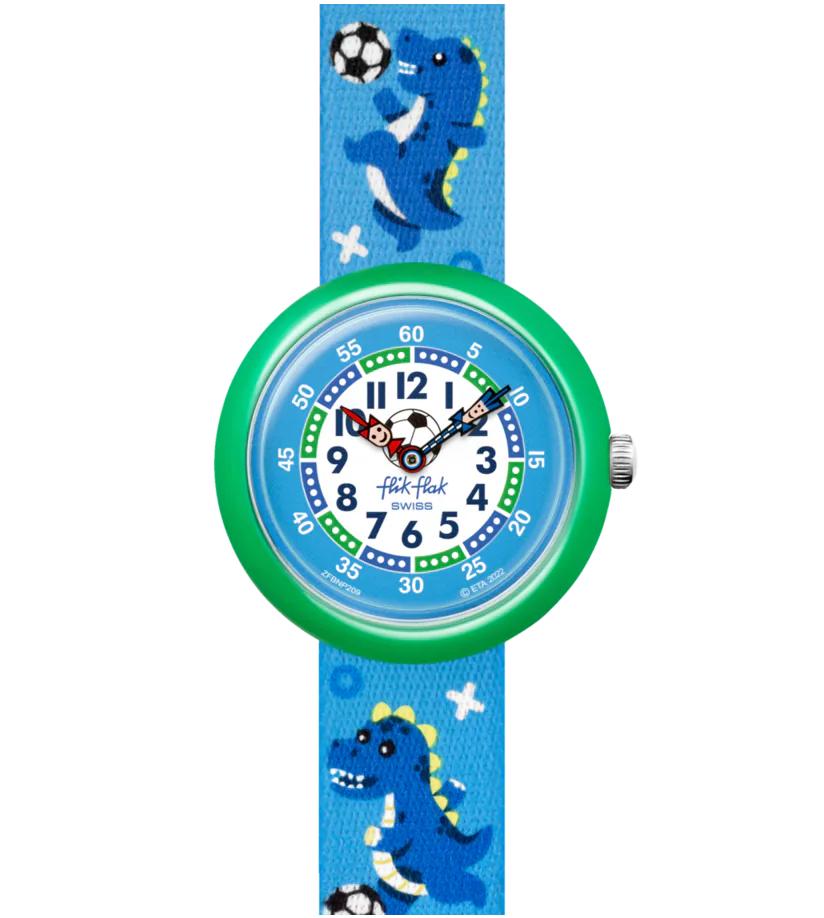 ZFBNP209_fa000_ec002 Flik Flak Kinderuhr Sport Lovers Soccerozauraus - Dino & Fußball