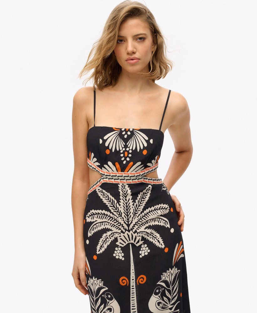 Superdry Damen Statement Cut-Out Maxikleid in Jungle Fever Black/Schwarz - SALE Superdry Damen Statement Cut-Out Maxikleid in Jungle Fever Black/Schwarz - SALE