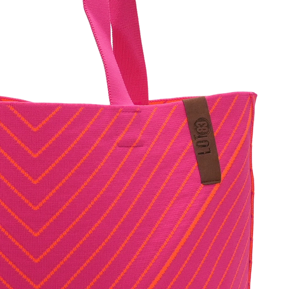 LOT83 LEXI Gestrickte Shopper Tasche Pink & Orange Zick Zack LOT83 LEXI Gestrickte Shopper Tasche Pink & Orange Zick Zack