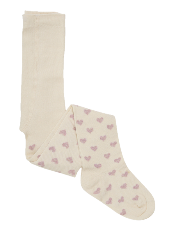 Minymo Strumpfhosen Pack Rosa Melange Gerippt nd Creme mit Altrosa Herzen Allover