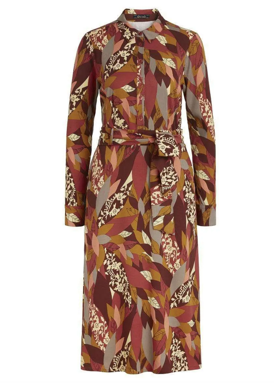King Louie Sheeva Dress Temple Blusenkleid in Weinrot + Braun - SALE
