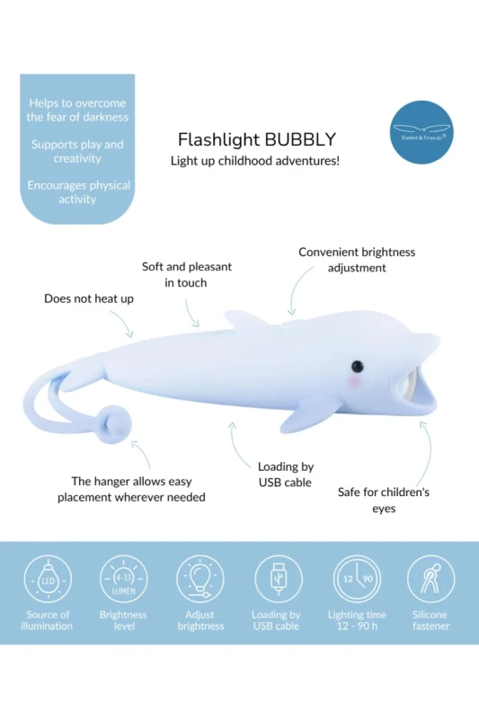 Rabbit & Friends Delphin Taschenlampe in Blau - Bubbly Rabbit & Friends Delphin Taschenlampe in Blau - Bubbly