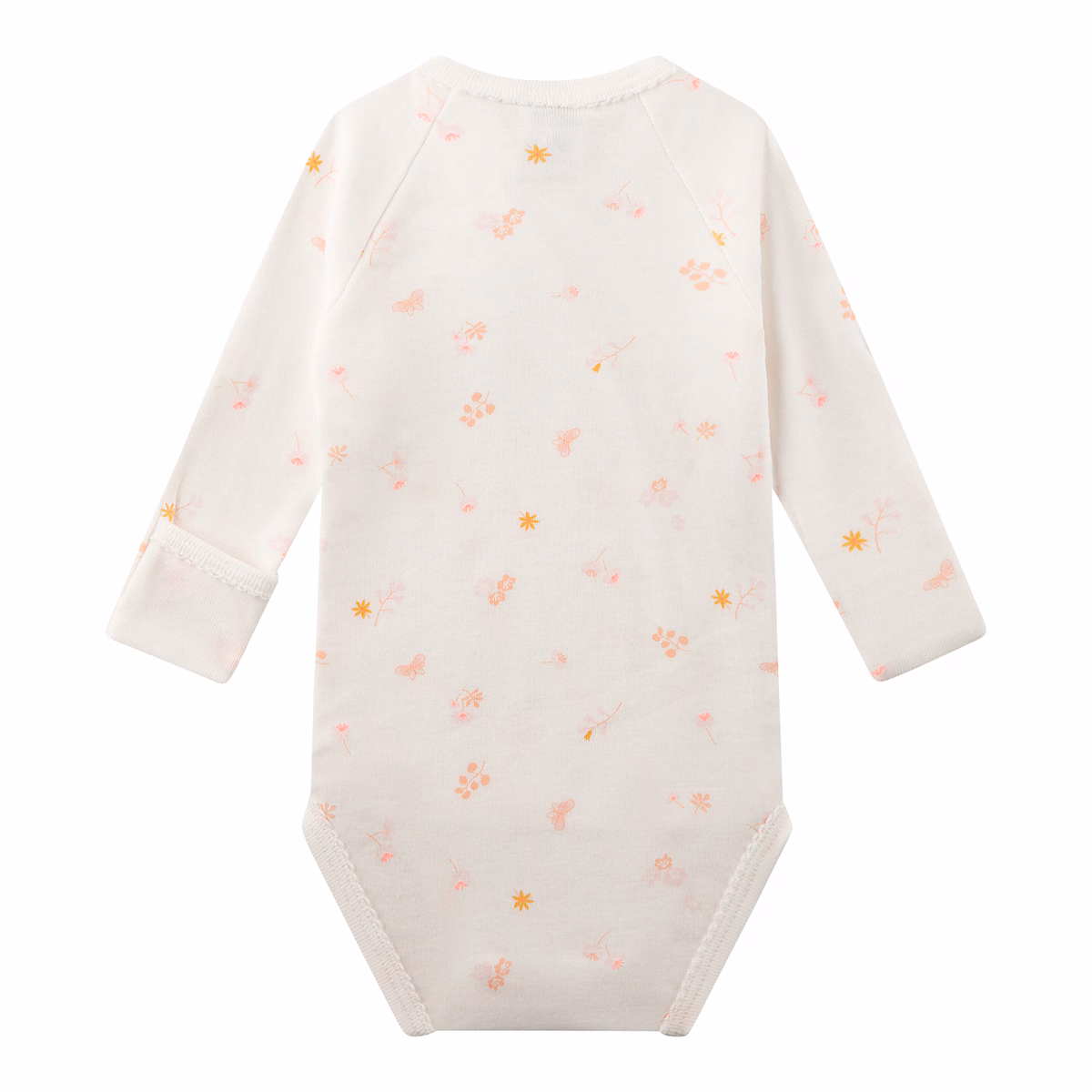 Sanetta Wickelbody Langarm in Creme Weiß mit Zarte Blumen Allover