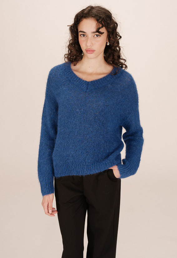 Grace & Mila SABADO Strickpullover mit V-Ausschnitt in Brilliant Blue - Cobalt Blau