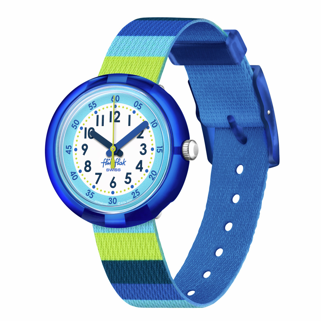 FPNP112 Flik Flak Uhr Kinderuhr - Stripy Blue - Blaue Streifen