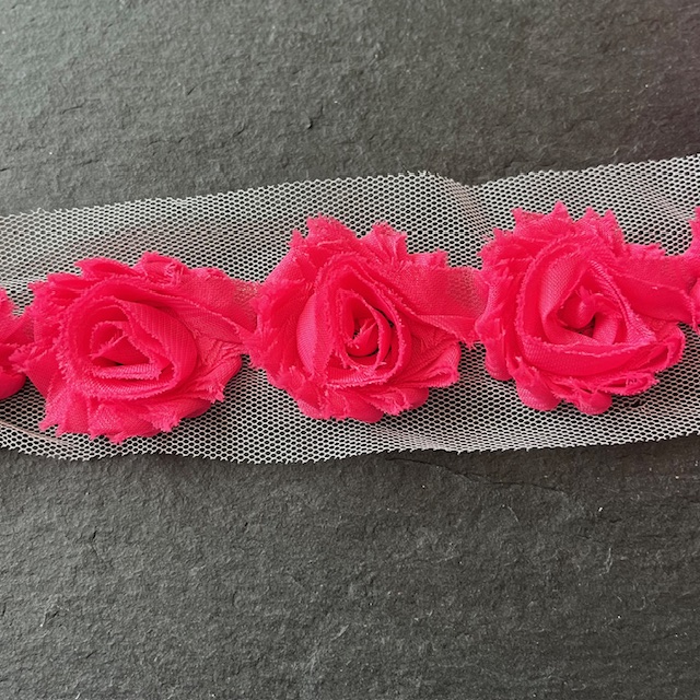 Wowzers Petit Shabby Chic Stoffblume - Hot Pink - 3 Blumen