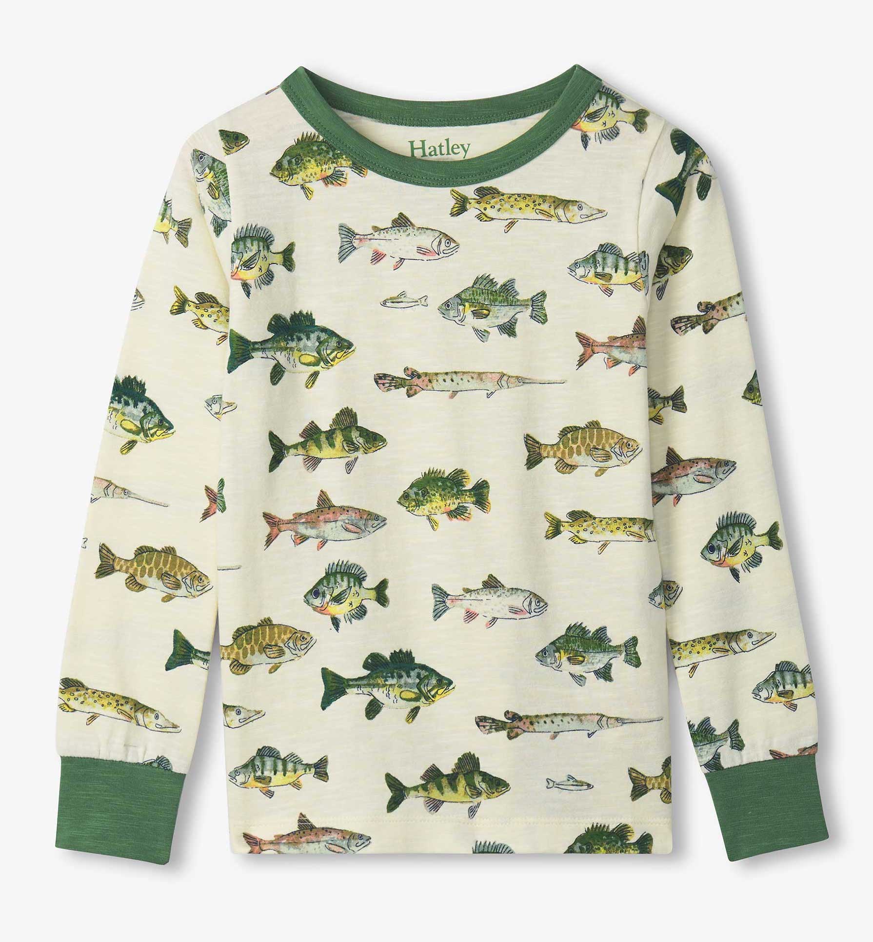 Hatley Langarm Pyjama Stretch Baumwolle - Real Fisch