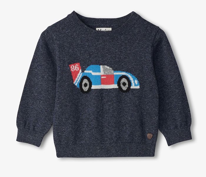 Hatley Strickpulli Rundhals Pullover in Navy mit Rennwagen Stickerei - SALE