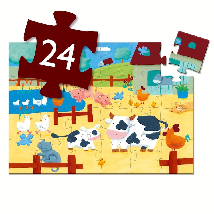 DJ07205-Puzzle-Kuehe-und-die-Farm-24-Teile-4 Djeco Formen Puzzle Kuh & Farm - 24 Stück