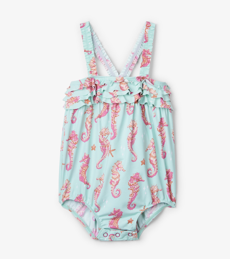 S19FSI268 Hatley Baby Badeanzug in Mint mit pinken Seepferden - SALE