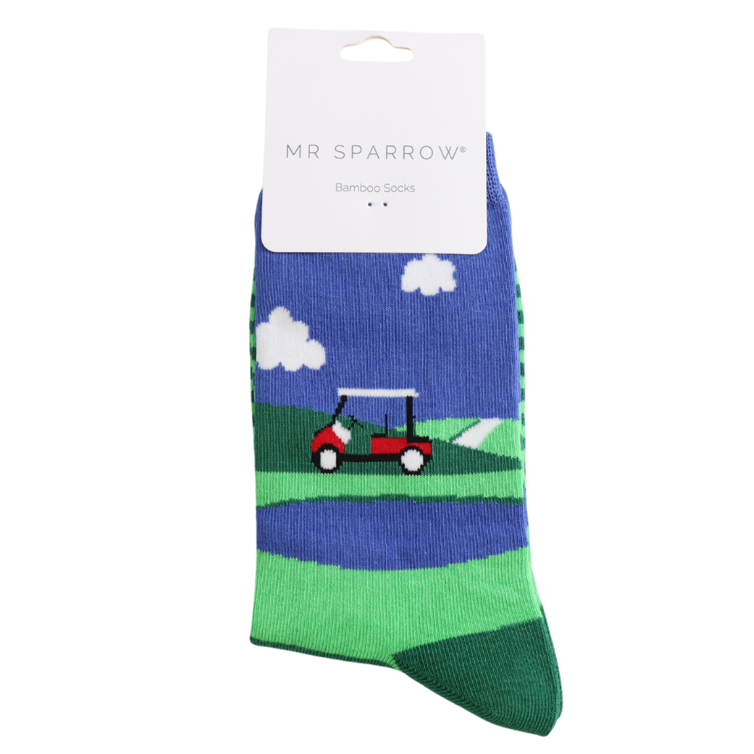 Mr. Heron Bambus Herren Socken in Blau & Grün Golf Day - Golf Tag