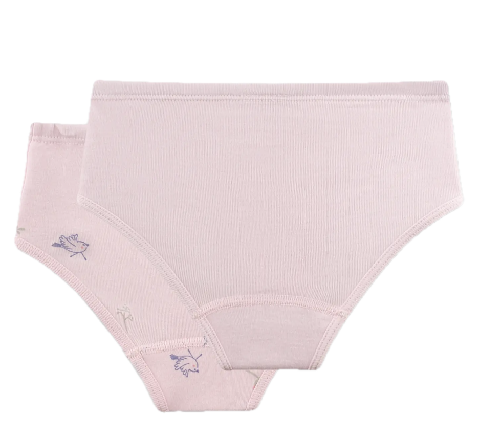 Sanetta Mädchen Unterhosen Hipster Slip 2er Pack - Rosa Uni & Rosa mit Vögel