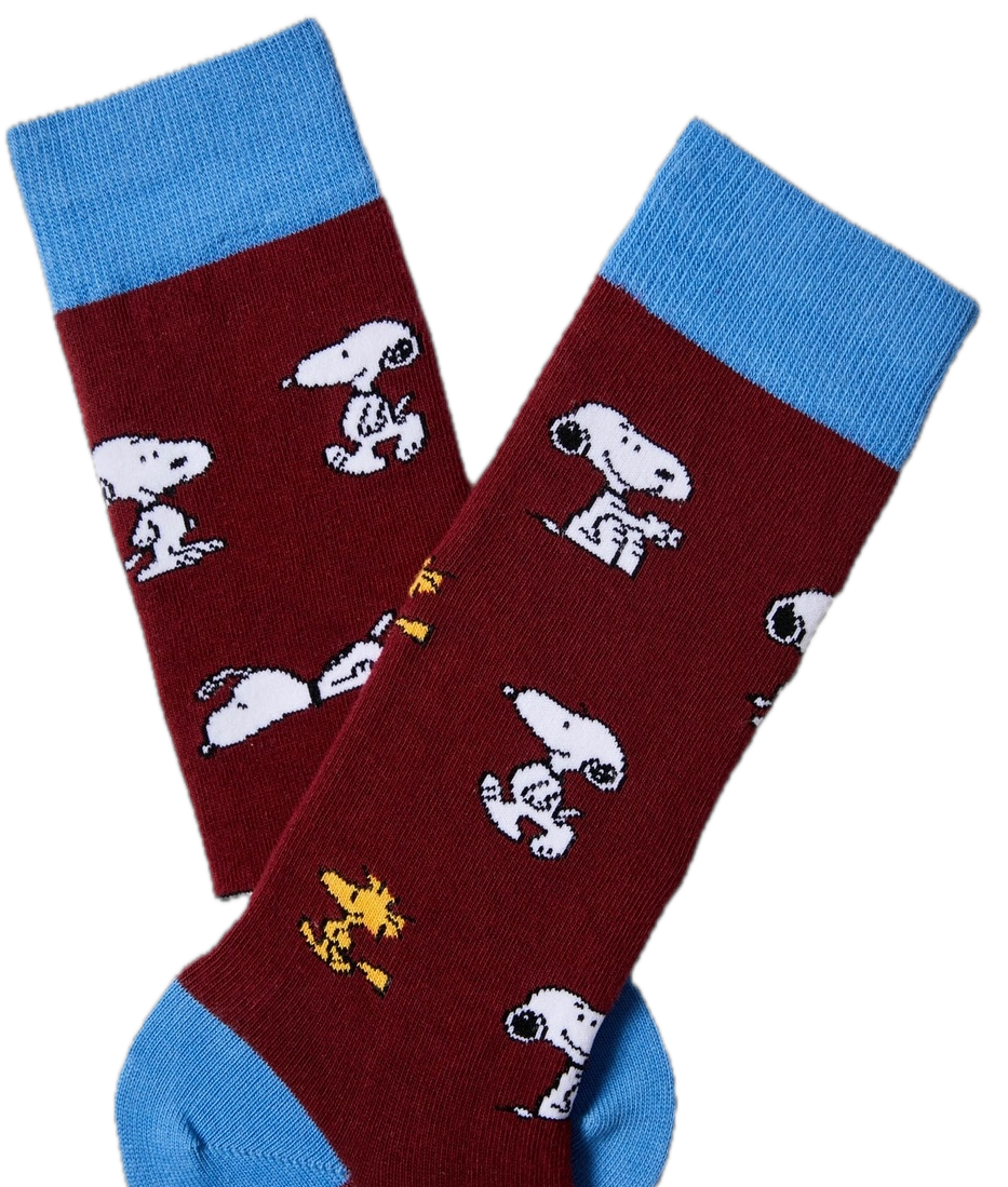 besocks Peanuts aus Bio-Baumwolle in Burgunderrot - Snoopy & Woodstock