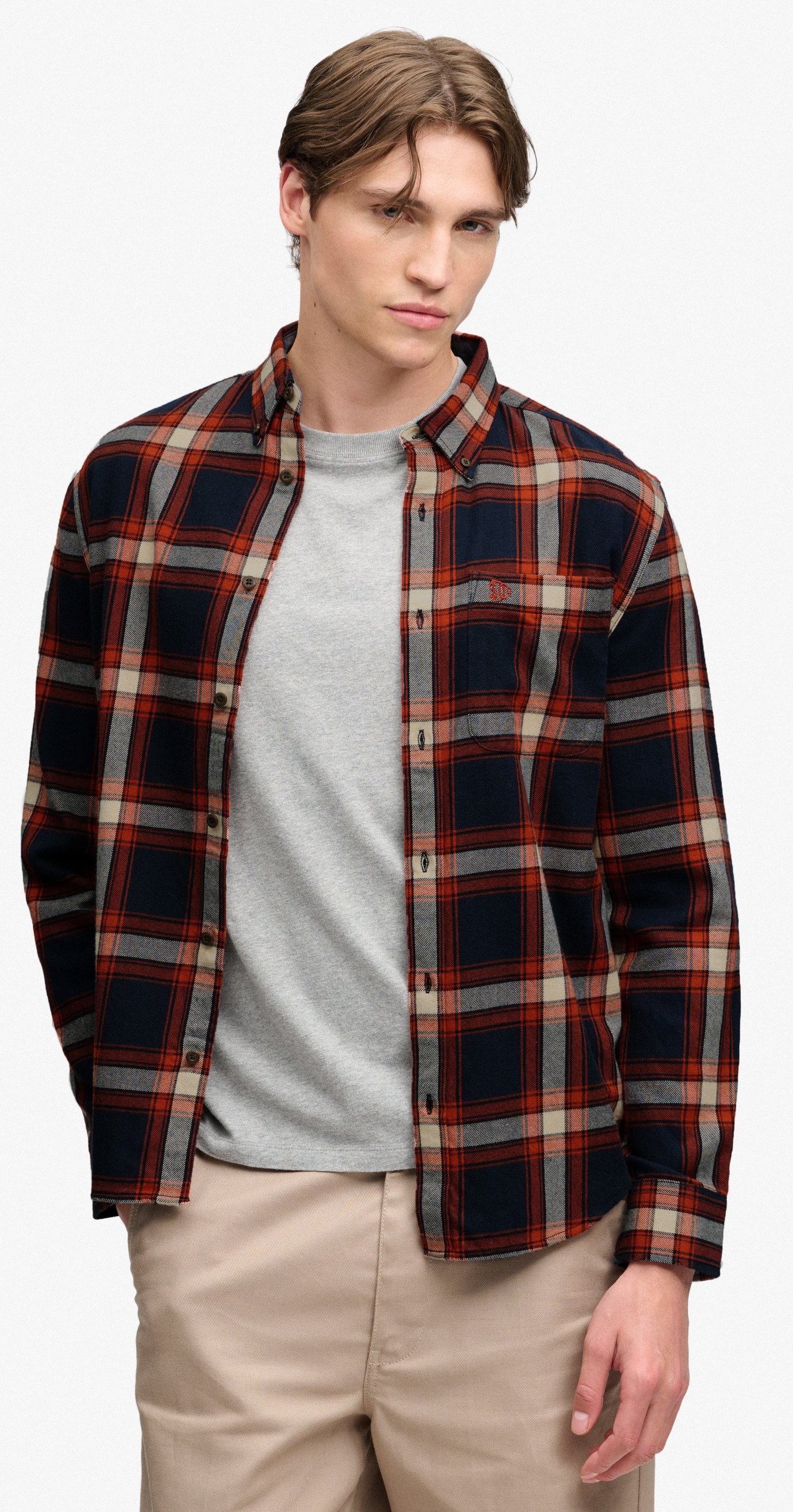 Superdry Herren langarm Holzfällerhemd in Blau/Orange kariert