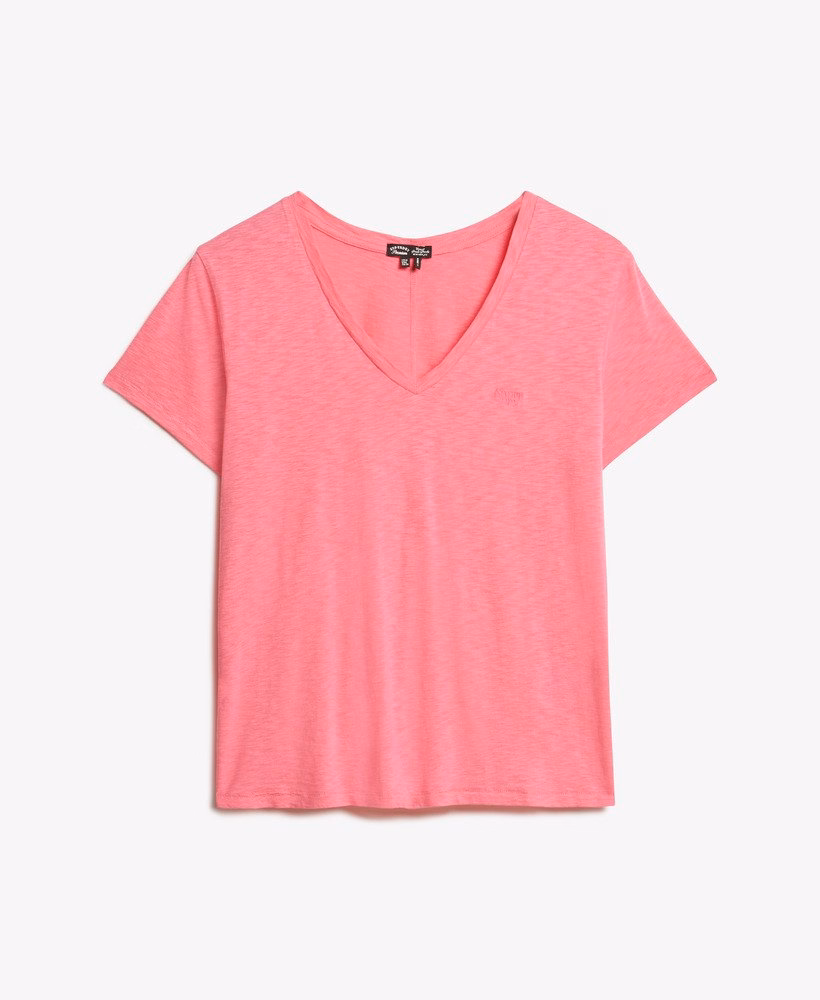 Superdry Damen T-Shirt mit V-Ausschnitt und Stickerei in Azaela Pink Superdry Damen T-Shirt mit V-Ausschnitt und Stickerei in Azaela Pink