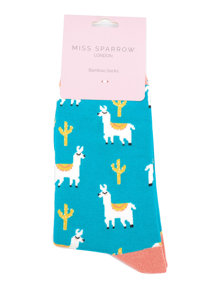 miss-sparrow-socken-bamboo-llama-catus-teal-1 Miss Sparrow Bambus Socken in Türkis - Lamas