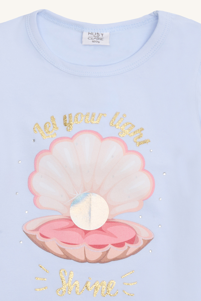 Hust & Claire Alma Bio-Baumwolle T-Shirt in Hellblau mit Muschel - Let Your Light Shine - SALE Hust & Claire Alma Bio-Baumwolle T-Shirt in Hellblau mit Muschel - Let Your Light Shine - SALE