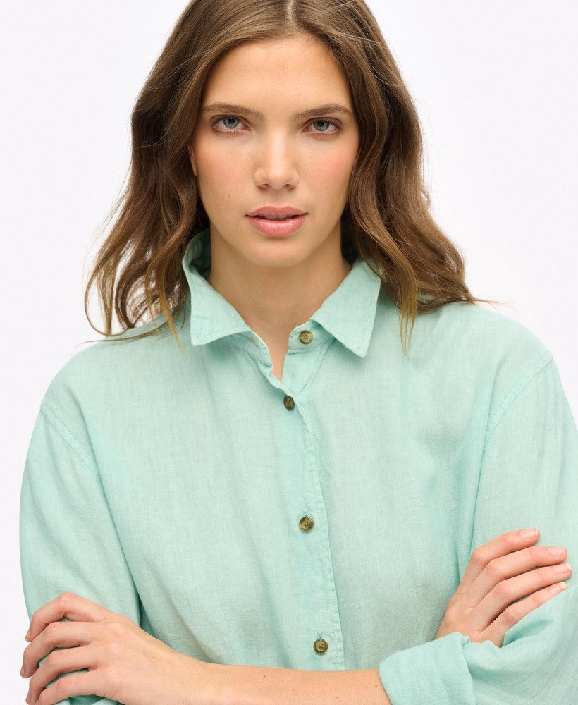Superdry Damen lässiges Hemd aus Leinen im Boyfriend-Stil in Sea Foam Green/Hellgrün SALE