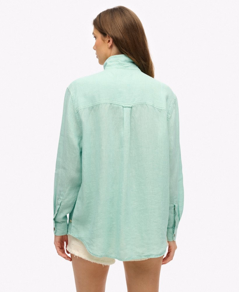 Superdry Damen lässiges Hemd aus Leinen im Boyfriend-Stil in Sea Foam Green/Hellgrün SALE