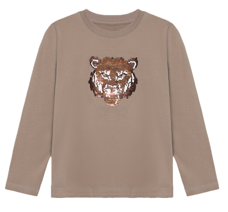 Minymo Langarm Shirt in Funghi Braun - Wendepailletten Tiger Minymo Langarm Shirt in Funghi Braun - Wendepailletten Tiger