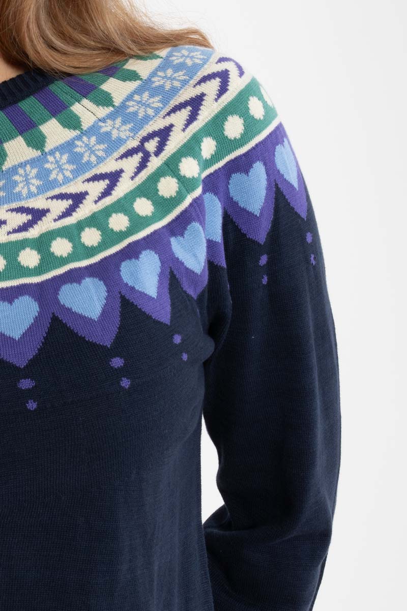 Danefae Danesweetheart Baumwolle Norweger Strickjacke in Navy Blau & Grün - SALE